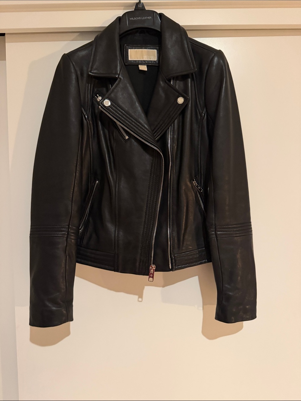 Michael Kors Black Leather Asymmetrical Zip Moto Jacket